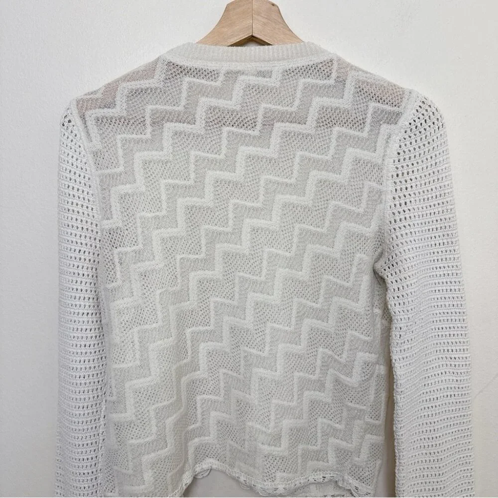 Free People Womens Medium Ivory Crochet Semi Sheer Long Sleeve Boxy